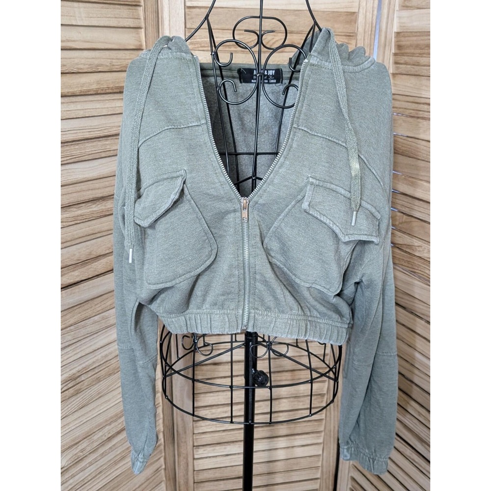 Jolie And Joy Womens Cargo Pocket Cropped Hoodie - Heather. Size L Green
